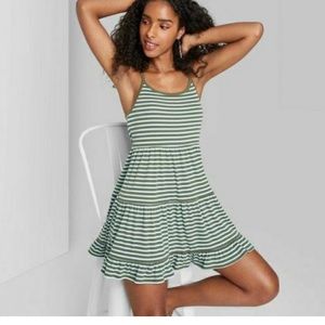 Wild Fable - Olive Green Stripe Tier Ruffle Dress